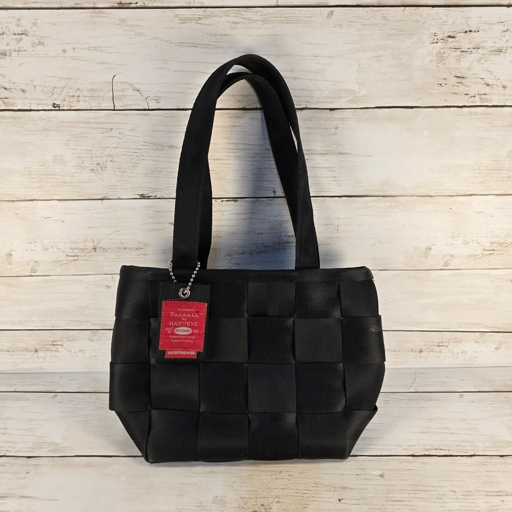 Harveys Seatbelt Bag Black‎ Woven Tote Detroit SM Handbag Magnetic Snap Closure